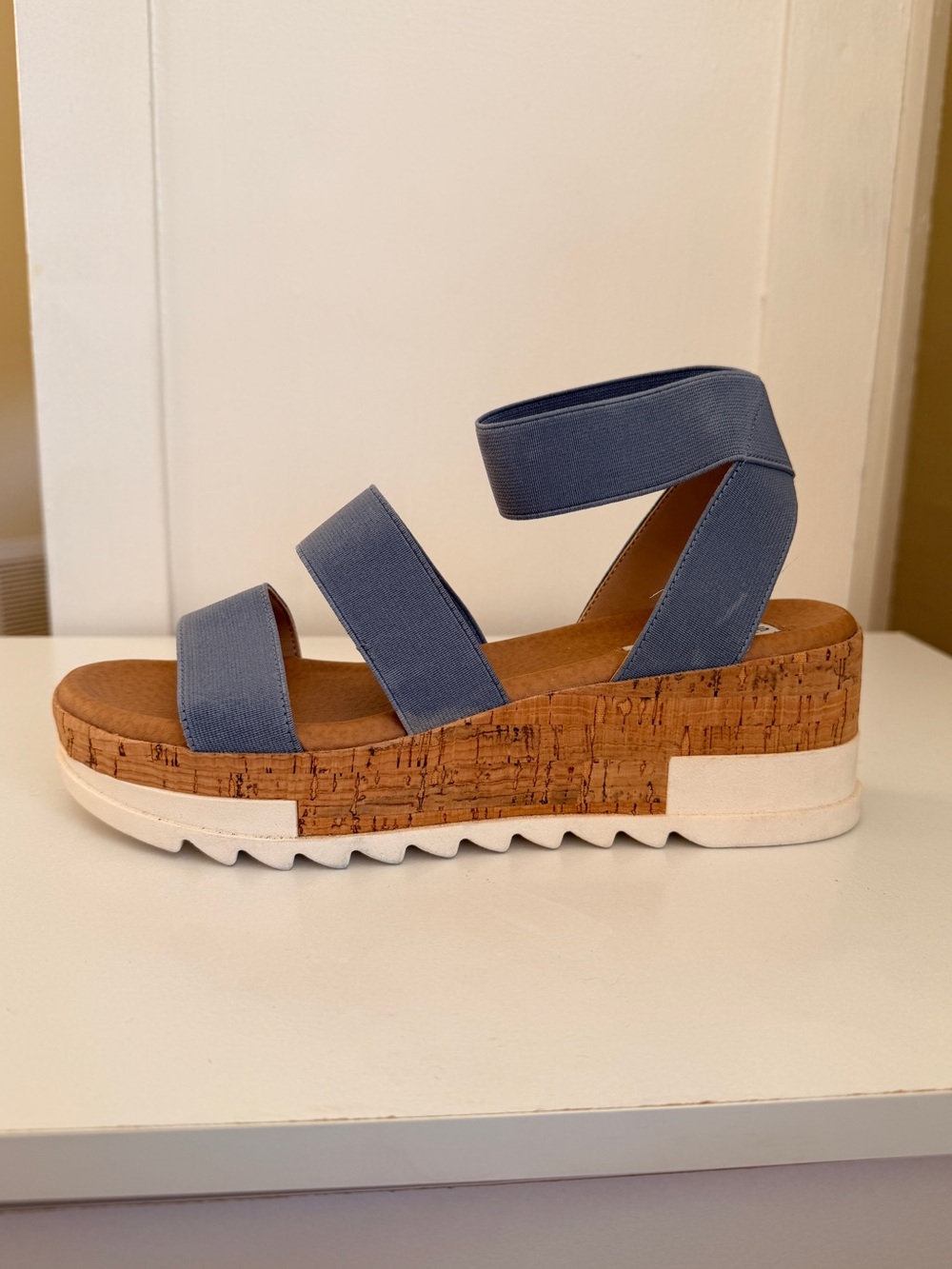 Steve Madden Bandi Blue Cork Platform Wedge Sandals Size 7.5